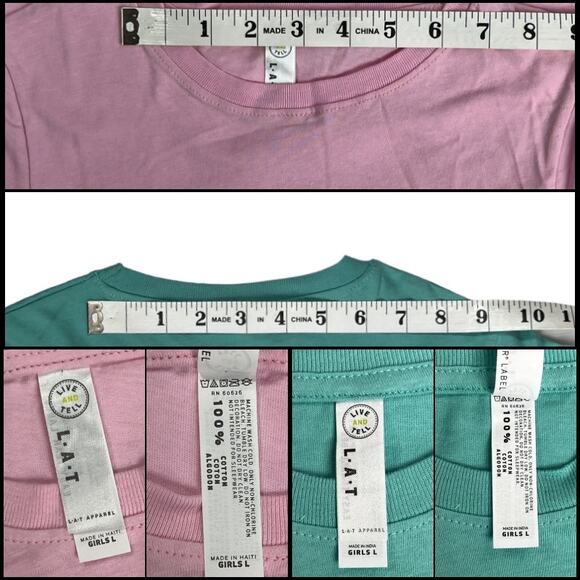 LAT Girls Fine Jersey T-Shirt Top Short Sleeve Crew Large Pink Green Bundle of 2 - Picture 6 of 13